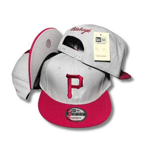 Gray and Red with Pittsburgh Embroidery and Adjustable Fit - Snapback Cap
